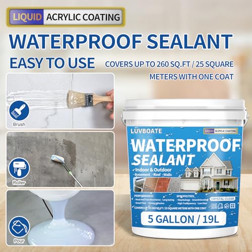 Image of Liquid Waterproof Sealant 5 Gallon Clear, Transparent Waterproof Coating | Water-Based Invisible Repairing Leak Agent Roofs, Walls, Garden, Bathroom, Kitchen, Terraces Indoor & Outdoor