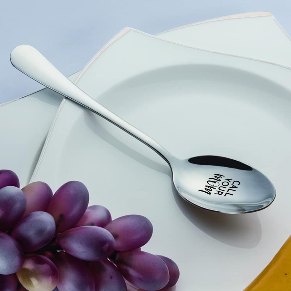 Call Your Mom,Funny Engraved Stainless Spoon,Coffee/Tea/Ice Cream/Dessert/Cereal Spoon for Women Men,for Daughter, Son Gifts, Freshman Gift, Graduation Gifts,Christmas Gifts