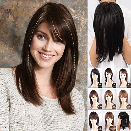 Side-Part Straight Topper Clip in Crown Hairpiece with Bangs for Women with Thin Hair 10# Light Brown
