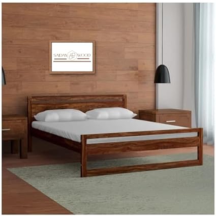 SaidanWood Pluqa Queen Size Sheesham Wood Bed for Bedroom | Sheesham Wood Bed | Solid Wood Bed | Bed Without Storage | Queen Size Bed | Double Bed | Bed for Living Room | Bedroom Furniture | Wood Bed