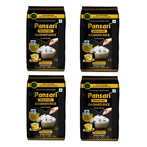 Image of Pansari Signature Basmati Rice with Great Taste and Pure Aroma | Long Grain, Naturally Aged(2-Years) with Fortified | Basmati Rice /Biryani Rice /Pulao Rice - (Pack of 4 x 5kg)