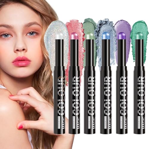 Baoqifong Barra De Sombras De Ojos Cremosa - Aplicador De Lápiz De Sombras De Ojos,6 Piezas Brillantes Duraderas Impermeables Para Rutina Diaria Regalos Cumpleaños Fiestas Viajes