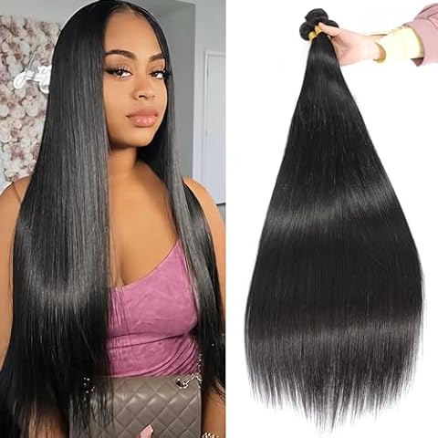 FASHION VILA Straight Bundles Human Hair Brazilian Virgin 3 Bundles 22 22 22 Inch 100% Unprocessed Remy Hair Straight Human Hair Bundles Natural Black Bundles Weave Hair Extensions For Black Women Cover