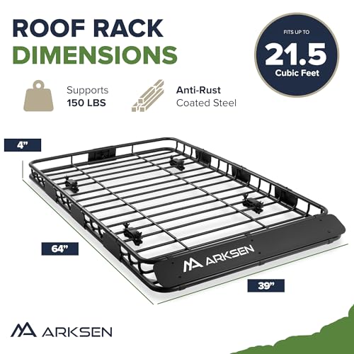 Image of ARKSEN 64 inch x 39 inch Roof Rack Cargo Basket with Extension, 150 lbs Heavy Duty Rooftop Carrier, Car Top Luggage Holder for SUV Truck Car, Includes 21.5 Cu Ft Waterproof Cargo Bag for Travel Camping