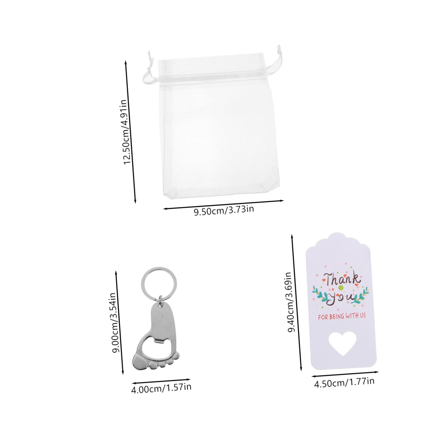 KOMBIUDA Babyparty Gastgeschenke 10 Satz Silberne Flaschenöffner für Gäste | Metall, Papier und Faser, mit Dankeskarten und Kordelbeuteln, für Taufe, Geburtstag und Babyparty