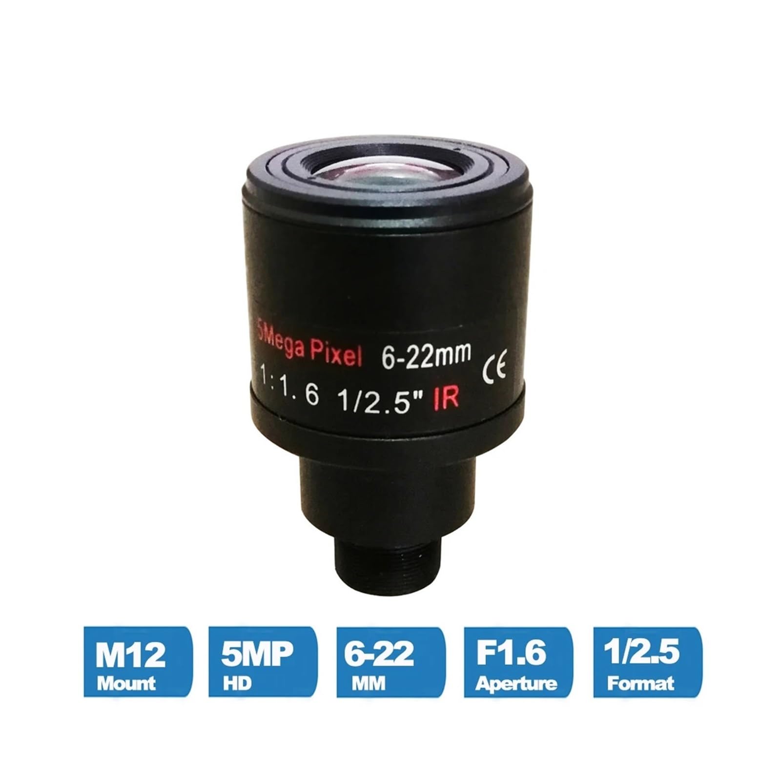 5.0Megapixel Varifocal 6-22mm CCTV Lens M12 Mount Aperture F1.6 Format 1/2.5