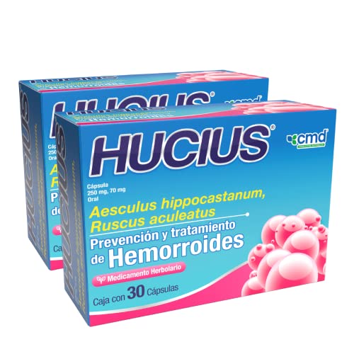 Herbal Plus, CMD - HUCIUS - Aesculus hippocastanum (Castaño de indias) y Ruscus aculeatus - Medicamento Herbolario - 2 Cajas con 30 Cápsulas c/u
