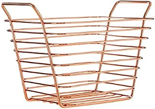 Premier Housewares Metal Wire Basket Metallic Rose Gold Wire Basket For Storage / Food Basket With Handles Large Iron Wire Baskets For Chest Freezer 17 x 22 x 21