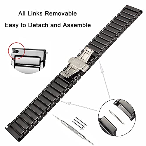 Nice Pies Quick Release Ceramic Watch Band 20mm 22mm Watch Strap Butterfly Buckle Wristbands for Women Men Black White (Black 20mm) by Nice Pies - Used condition - Image 4
