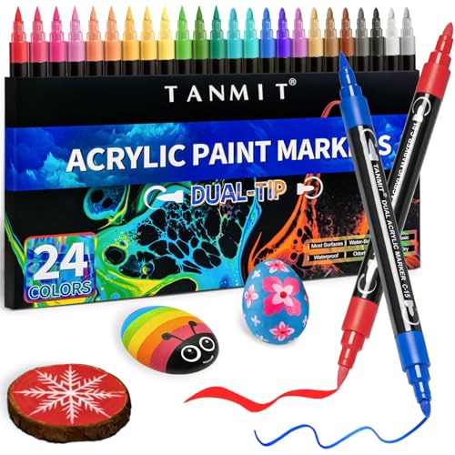24 Colors Acrylic Paint Pens, Dual Tip Acrylic...