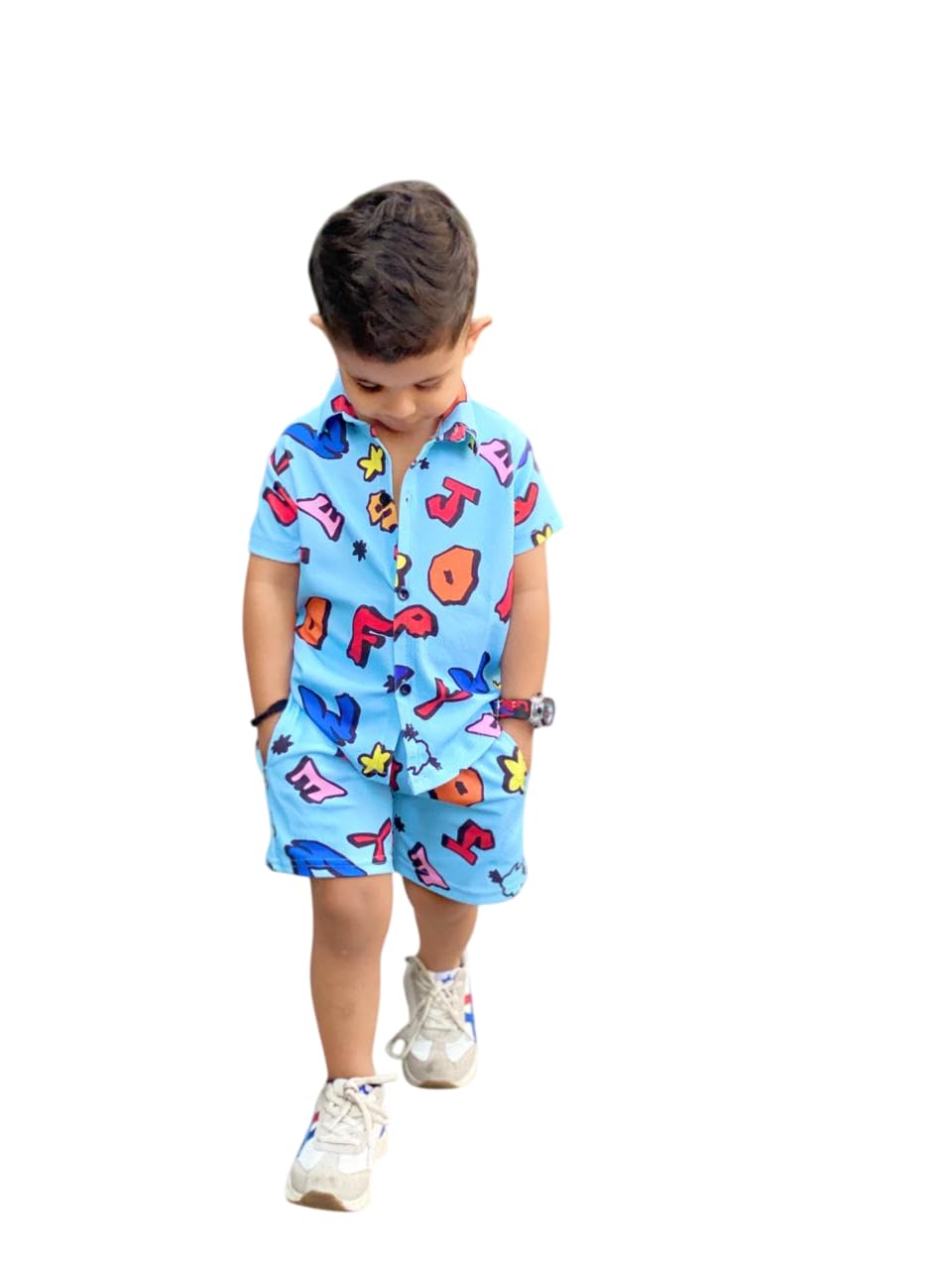 Toddler Boys Summer Clothing Set – Colorful Letter Print Shirt and Shorts (1-7 Years) | Cool Casual Outfit for Kids-picture-34