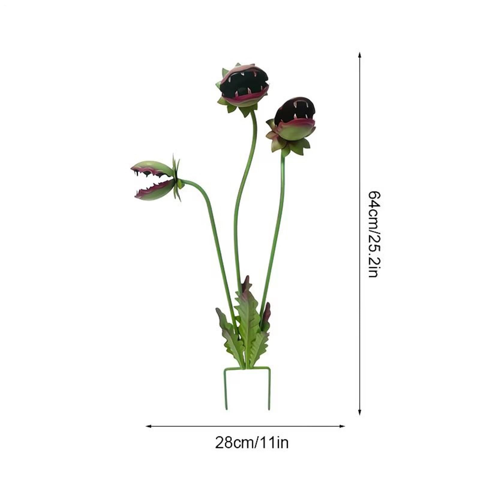 Metalldeko Gartenstecker fleischfressende Pflanze | 64cm Skurril Fantasievoll Gruselig Lustig - Dekorative Venusfliegenfalle Gartenstecker - für Blumenbeete Topfpflanzen Balkon Hinterhof Rasen
