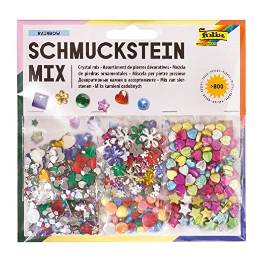folia 12419 - Schmuckstein Mix Rainbow, über 800 verschiedene Schmucksteine, sortiert in verschiedenen Formen und Farben, ideal zum Verzieren und Dekorieren Ihrer Bastelarbeiten