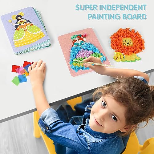 Handmalerei für Kinder,Poke Art DIY Toys,mit 10 Stoff-Kunsttafel,Kunststift,Schaumstoff und 600 Stoff Bogen,Handgemachte DIY Poke Fun Kinder Malerei,Puncture Painting 3D,Wechselkleid Lernspielzeug
