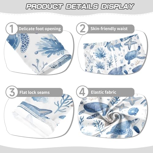 Blue White Turtles Girls' Leggings Toddler Doodles Sea Kids Yoga Pants Dance Active Tights 4T3