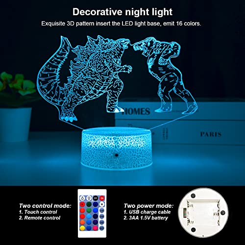 Kymellie God-Zilla Vs King Kong Night Light God-Zilla Led Decor Lamp For Kid’s Room With Remote Control/16 Colors, God-Zilla Gifts Are Suitable For Boys/Girls' Birthday & Holidays #TOP4