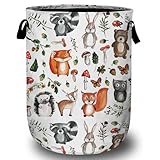 Cute Woodland Animal Laundry Basket, Laundry Hamper Collapsible Oxford Cloth with Handle Clothes Toy Storage Bin for Bathroom Laundry Room Bedroom 15.7 X 20 Inch