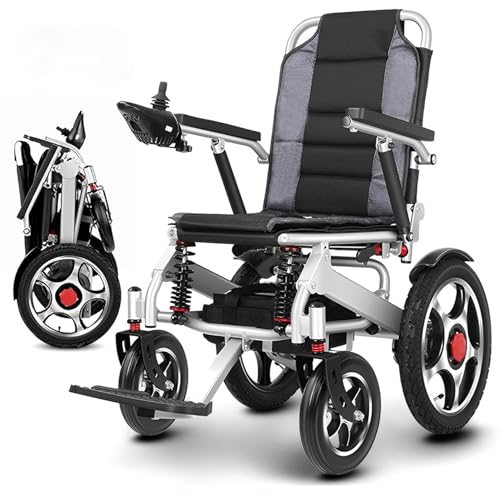 ZQHQKJ Silla de ruedas eléctrica ultraligera plegable, motor de 500 W, alcance de 30 km, capacidad de carga de 150 kg, con batería de litio y freno automático, para personas mayores, viajes y terrenos