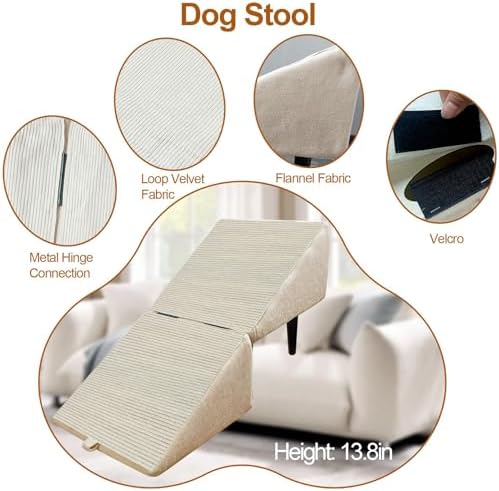 Folding Dog Ramp - 2-in-1 Pet Stairs & Ottoman for Couch & Bed, Lightweight & Portable Design, Ideal for Large & Small Dogs and Cats, Easy to Store