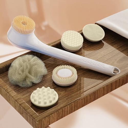 HomeBeyond Electric Body Brush Back Scrubber for Shower, Waterproof Rechargeable Bath Brush with 6 Heads, 3 Rotation Directions for Cleansing, Exfoliating & Massaging Skin