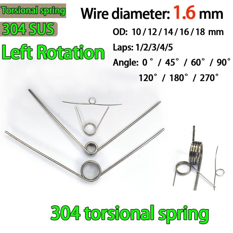 5pcs 304 Stainless Steel Left Rotation Spring, V-Shaped Sprin Wire Diameter 1.6mm, Left Torsion Return Spring(4 * 14MM*270)