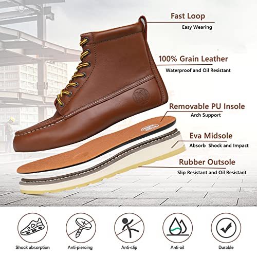 Men's 6" Soft Toe Leather Suretrack Slip/Oil Resistant Work Boots, Brown, 849943