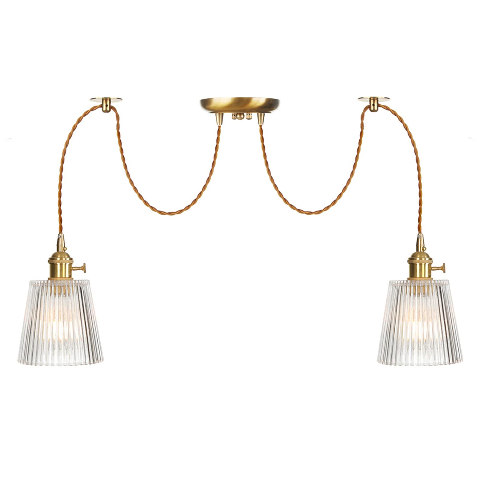 Abat-jour en verre et hauteur réglable pour lampes suspendues en laiton avec interrupteur