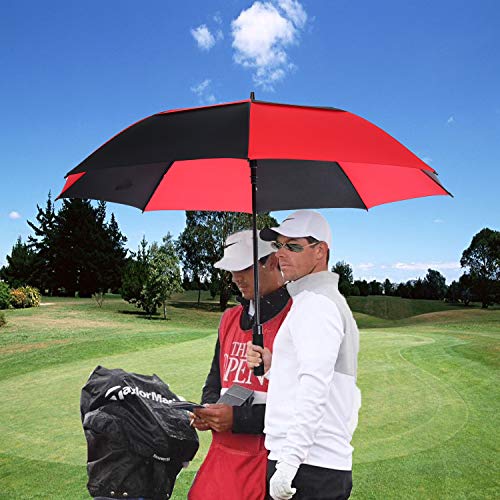 Image of MRTLLOA Automatic Open Golf Umbrella, 62 /68 Inch Extra-Large Oversized Double Canopy Vented Windproof Waterproof Stick Rain Golf Umbrellas for Men and Women