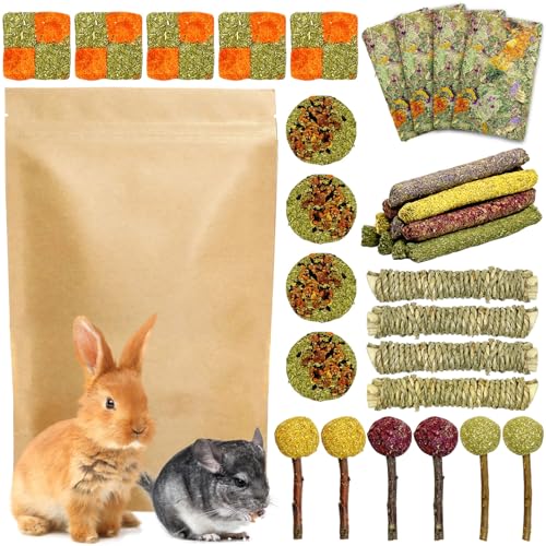 Fhiny Rabbit Chew Toys, 33 PCS Natural Guinea Pig Chew