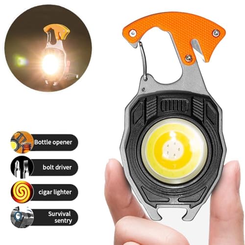 Image of Keychain LED Flashlights, Rechargeable Flashlights with Lighter, Whistles, Screwdriver, Bottle Opener, Magnet Base 800 Lumens COB Light Mode Portable Emergency Light (Model 1)