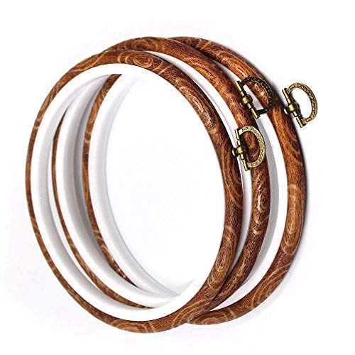 Esoes Embroidery Frames, 2 Pieces Embroidery Hoop Ring Plastic Cross Stitch Hoops Set Imitated Wood Display Frame Circle and Oval Embroidery Kits for Art Craft Sewing and Hanging (A)