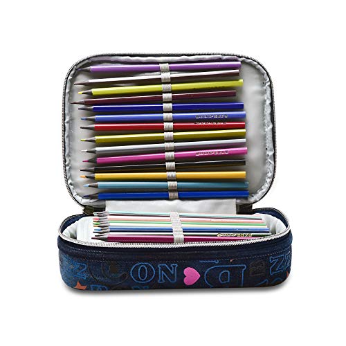 Kit Mochila Estojo 36 Elásticos Escolar Rebecca Bonbon Jeans Cinza 2021 + Brinde Copo Térmico