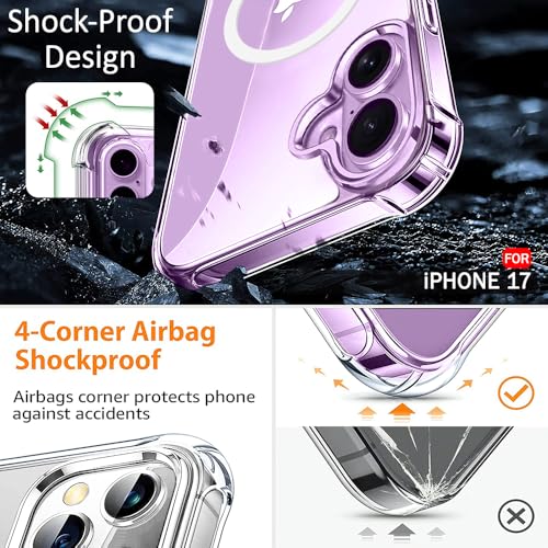 Image of TheGiftKart Shockproof Ultra-Hybrid Back Cover Case for iPhone 17 Compatible with MagSafe | 360 Protection | Crystal Clear Hard Back Cover Case for iPhone 17 (PC & TPU, Transparent Bumper)