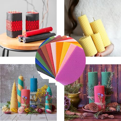 streeHerjjkeA1 Bienenwachs-Kerzenherstellungs Set,DIY-Kerzen Bienenwachs-Kerzen Selber Machen,12 Stück Bienenwachskerzen Selber Machen Set,Wachsplatten Weihnachts Erwachsene,Kerzen Wachsplatten