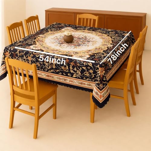 Image of Homerz Premium 6 Seater dinnig Table Heritage Series Velvety Table Cover, Vibrant Royal Designs with Border Cutwork (Regalia, 54x78 inch- 6 Seater Dining Table)