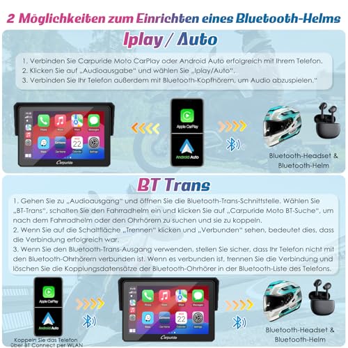 2025 Carpuride W502B Motorrad-Carplay-Bildschirm für BMW R1200GS R1250GS S1000XR Motorrad, 5 Zoll Wasserdichter Touchscreen, Tragbare Carplay/Android Auto,GPS-Navigation, Dual Bluetooth