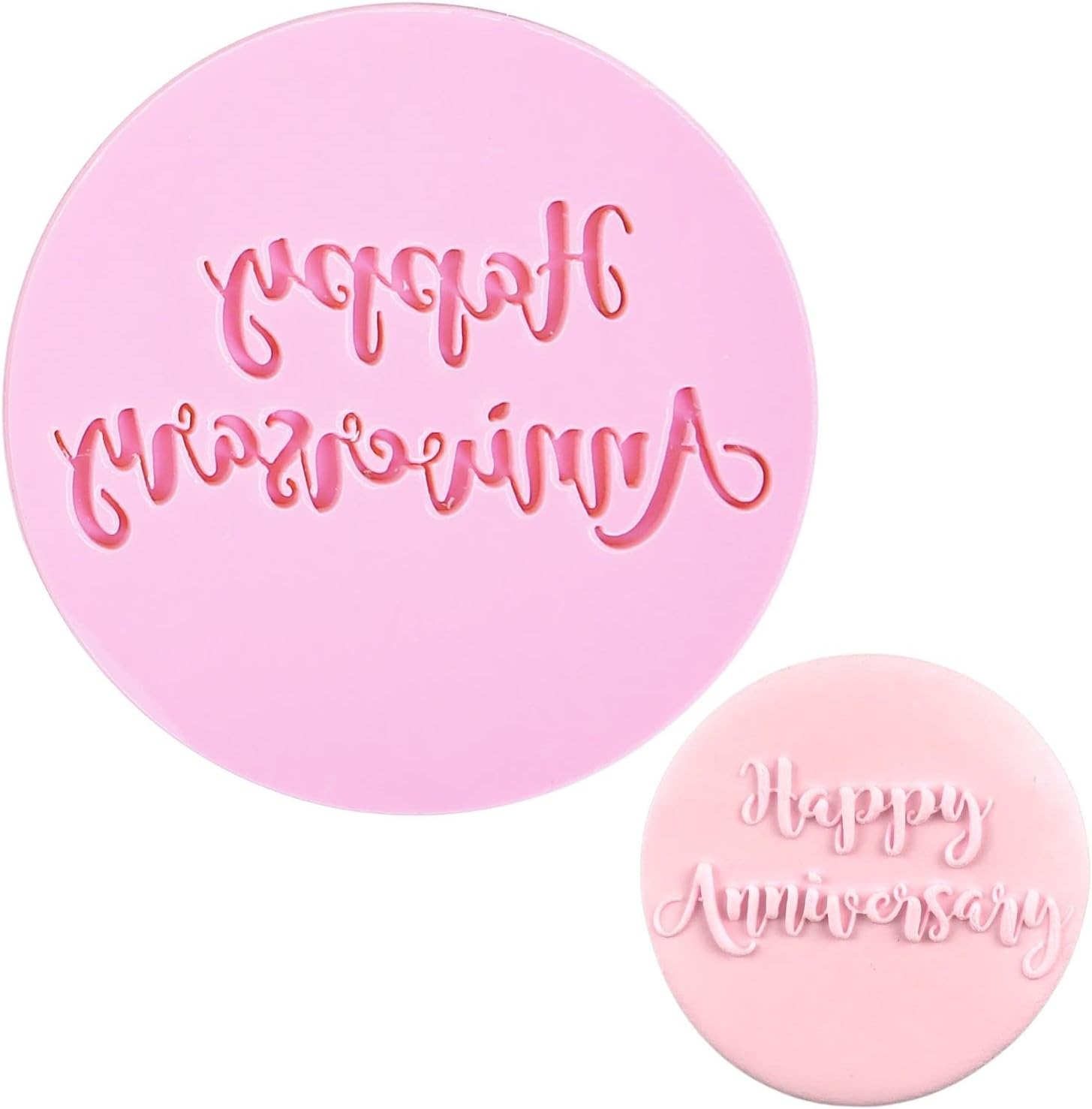 Crethinkaty Anniversary Fondant Embosser "Happy Anniversary" Shape 3D Design Cookie Stamp for Baking Cookies,Decorating Cake/Sugar Paste/Cupcake
