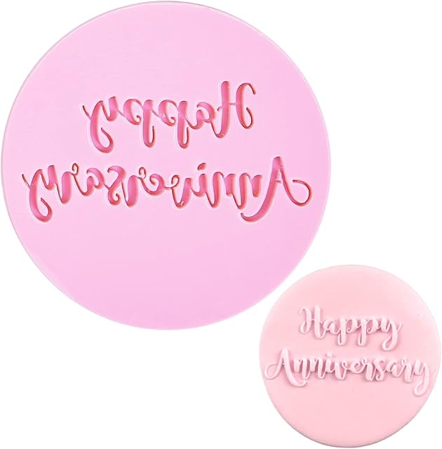 Crethink Anniversary Fondant Embosser "Happy Anniversary" Shape 3D Design Cookie Stamp for Baking Cookies,Decorating Cake/Sugar Paste/Cupcake