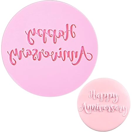 Crethinkaty Anniversary Fondant Embosser "Happy Anniversary" Shape 3D Design Cookie Stamp for Baking Cookies,Decorating Cake/Sugar Paste/Cupcake