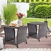 Outdoor Patio Side Table Set of 2 Small Brown Wicker Rattan End Table for Outside Storage Coffee Table with Poly Lumber Table Top for Garden Lawn Pool Porch Deck