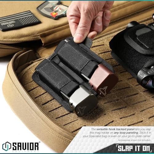 Savior Equipment Tactical Pistol Mag Pouch 9mm .40 45acp Open-Top Single & Double Stack Mag Holder Softshell Mags Storage Universal Magazine Carrier, Elastic Band to Hold Tight, Hook-Backed Panel - Thumbnail 3