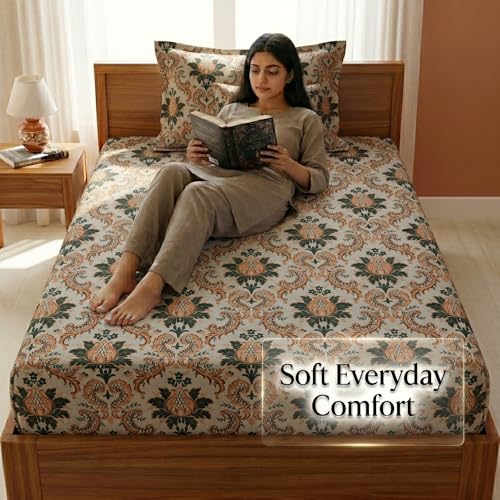 Image of Mafatlal 125 GSM Merino Single Size Bedsheet with Pillow Cover | 90 x 60 Inches | Soft, Breathable & Lightweight | Cream