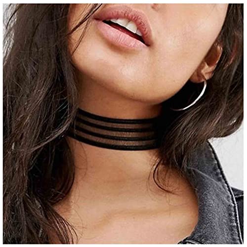 Vintage Hollow Lace Choker Necklace Black Tulle Lace Collar Necklaces Thin Wide Choker Necklaces Short Plain Black Necklace Gothic Tattoo Choker Necklaces Retro 90s Choker Necklace Chain Jewelry for Women (Style A)