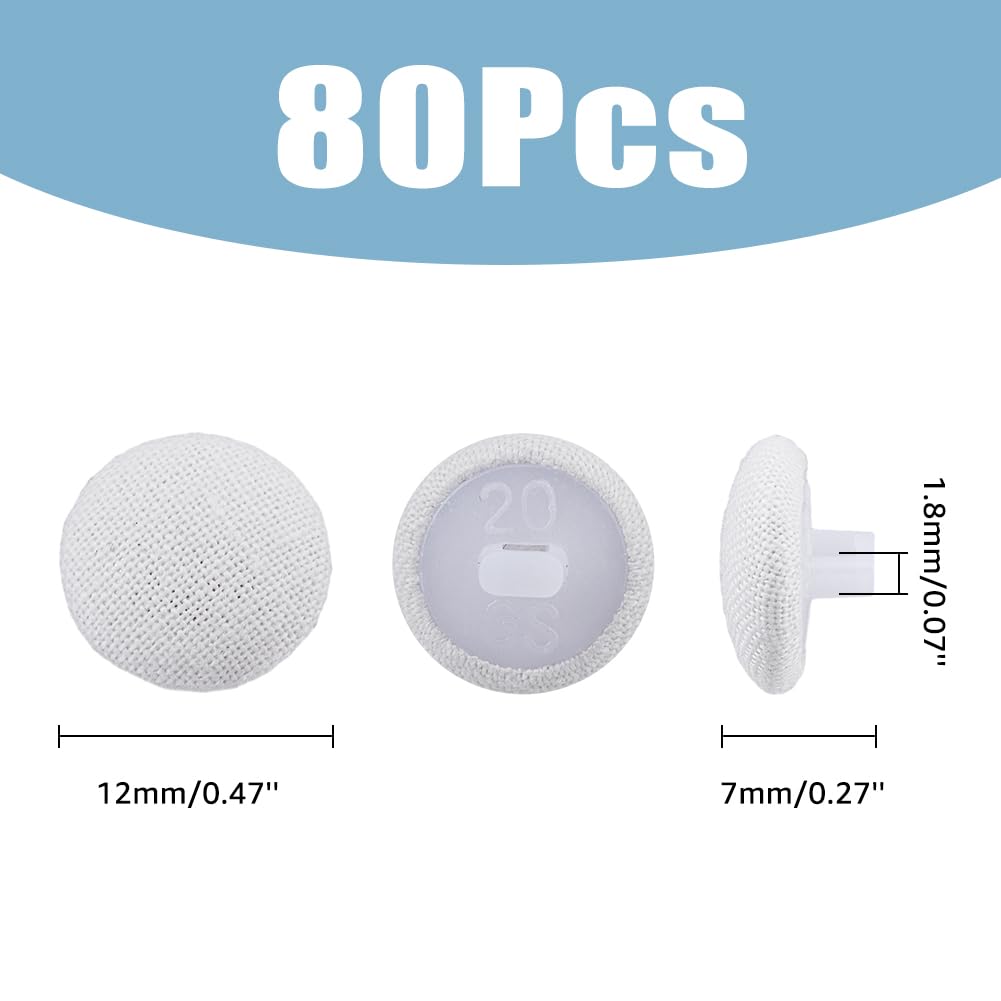 SUPERFINDINGS 80Pcs White Satin Cloth Buttons Mushroom Fabric Covered Buttons with Plastic Shank 12mm/0.5inch Round Buttons with 1 Hole for Wedding Dress Suits DIY Sewing - Image 2