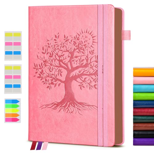 Image of Vintage Leather Journal - 300 Page Lined Journal for Women Men, A6 Small Notebook with 2 Elastic Straps, 3 Ribbons, Pen Holder, Pocket Notebook for Work, Travel, Writing, Daily Diary (3.7 inch x 6.8 inch)