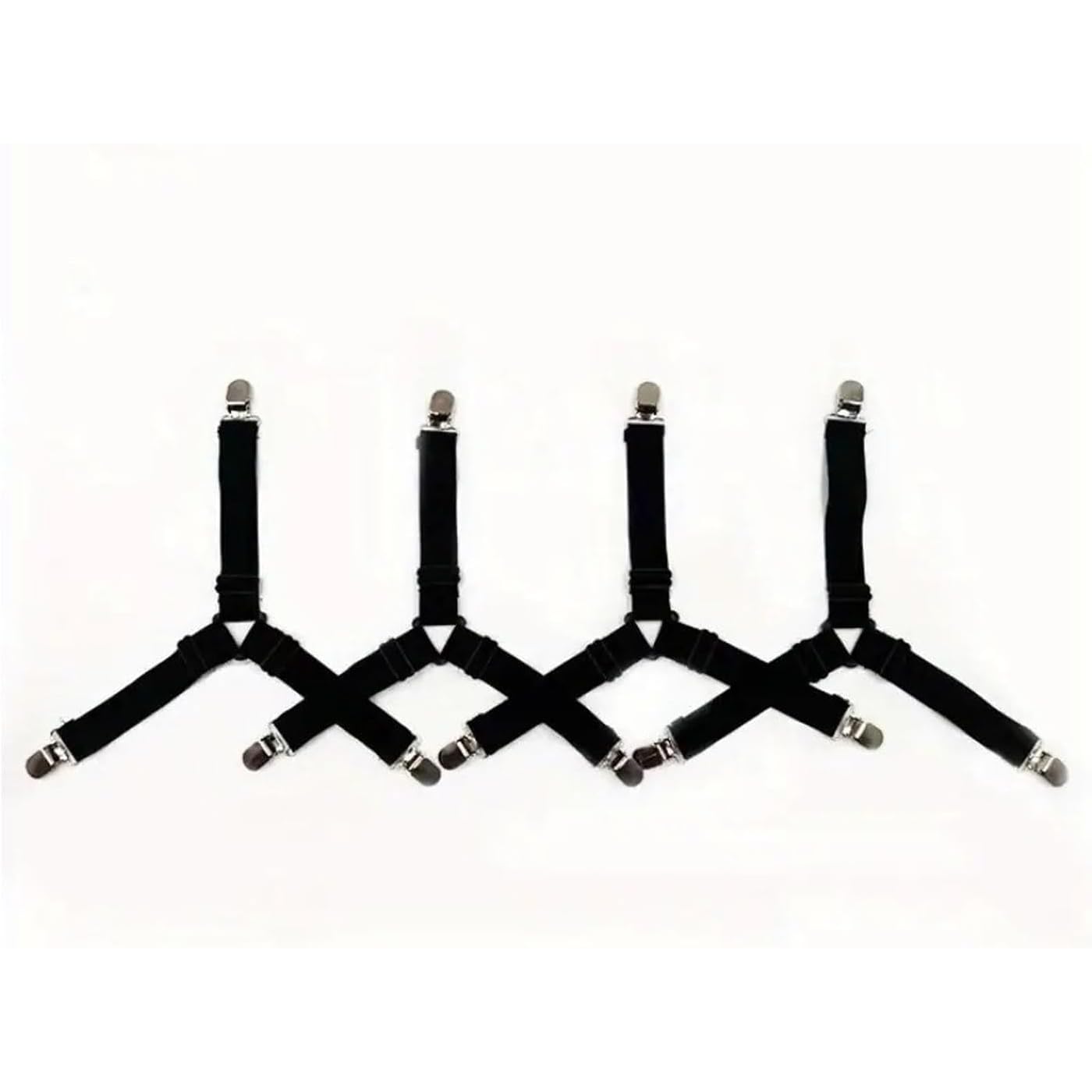 NBIWTOWO 4 PCS Sheet Straps, Bed Sheet Clips Straps, Elastic Adjustable Bed Sheet Straps, Triangle Bed Sheet Straps Holders Clips(Black)