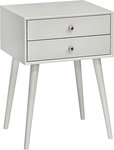 HOMCOM Mesa auxiliar, moderna mesa auxiliar con 2 cajones extraíbles, mesita de noche con mesa de exhibición y patas de acacia sólidas, gris