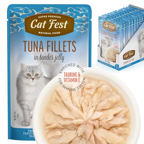 Cat Fest Tuna Fillets in Tender Jelly - Wet Cat Food Rich in Taurine, Vitamin E & Omega 3, 70 g (Pack of 12)