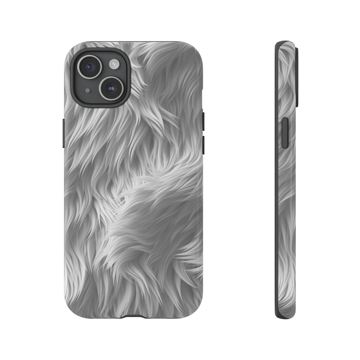 Coque rigide brillante iPhone 15 Plus texture fourrure blanche premium - 4