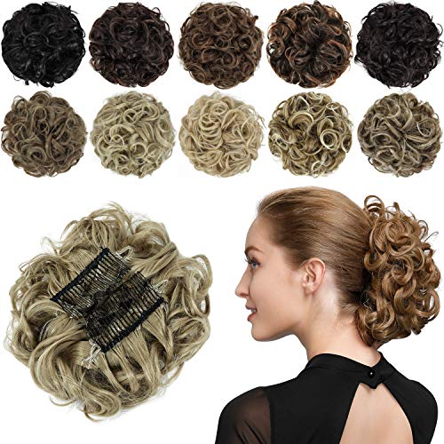 Rose bud Chignon Hairpiece Updo Synthetic Combs in Messy Bun